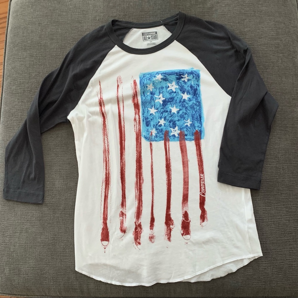 CONVERSE 3/4 Flag burnout baseball tee Size Small